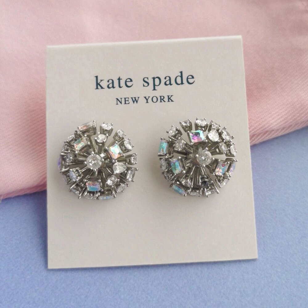 Kate Spade Beaming Bright Silver Crystal Stud Earrings Elegant Sparkle Jewelry